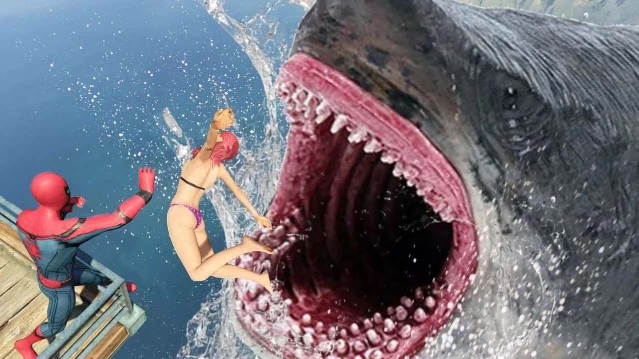 MEGALODON vs Red SPIDERMAN Ragdolls Fails Funny Gameplay - GTA 5