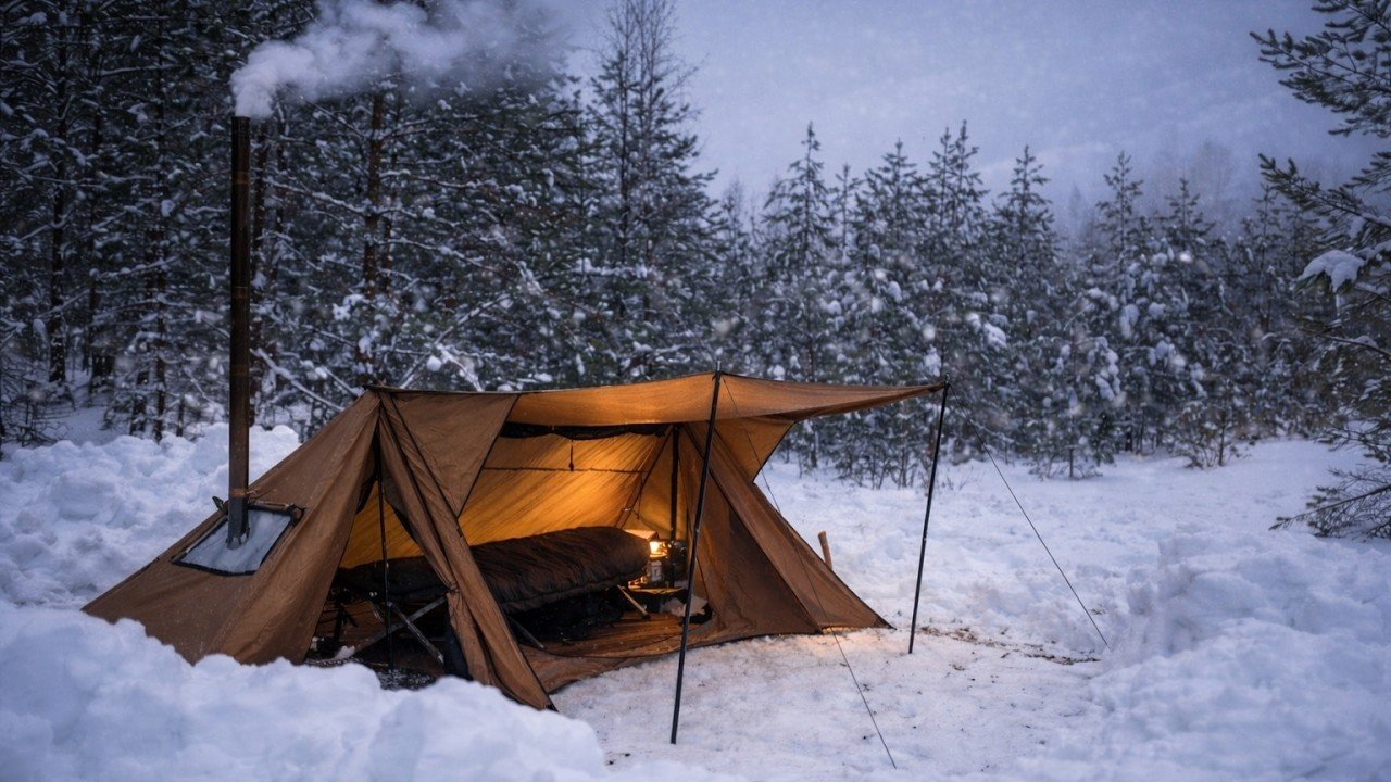 Hot Tent Camping in Deep Snow | Solo Winter Bushcraft