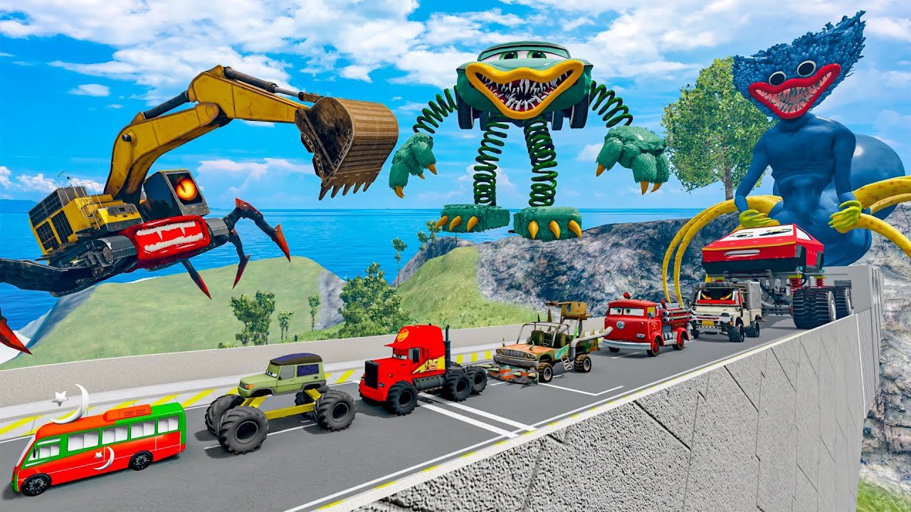 ALL MONSTERS & Cars Ramp Jump with NEW HOUSE EATER BeamNG.Drive