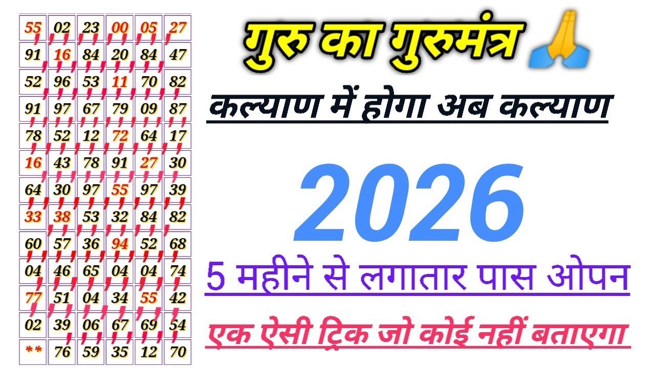 Kalyan Today life Time Trick || weekly Pepar || kalyan Today Opan To Close || loknama Pepar 2026