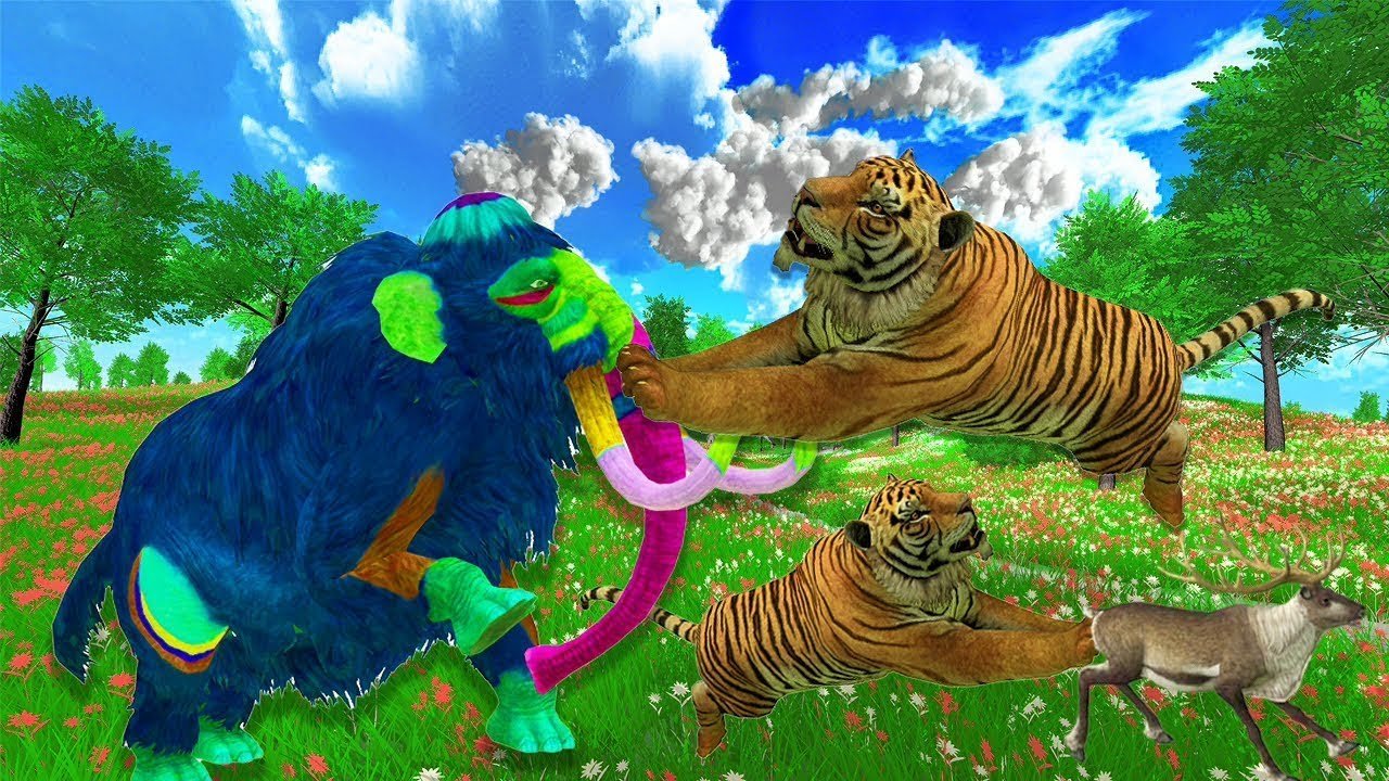 Woolly Mammoth vs Zombie Tiger Attack Reindeer Saved By Mammoth Elephant Giant