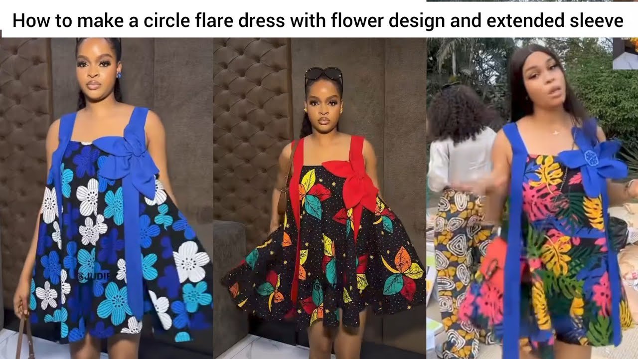DIY : How to make a simple flare dress with flower design #flare
