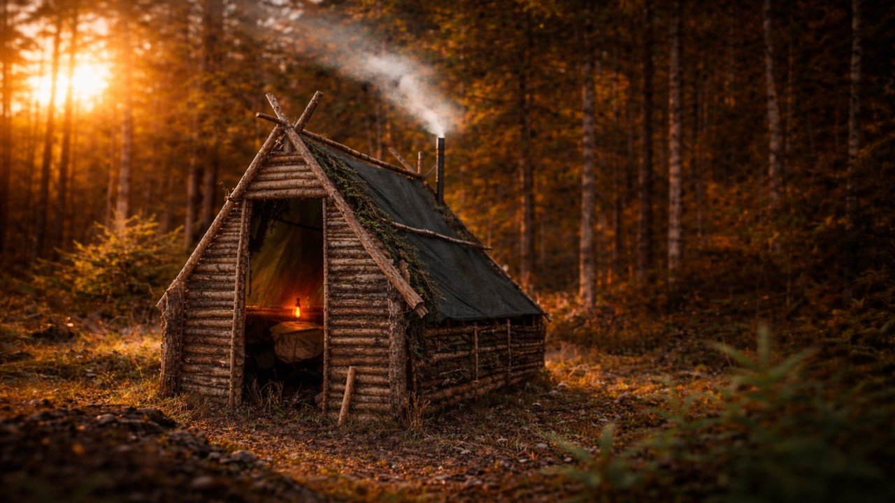 Alone in the Wild | Solo Bushcraft Shelter Build & Camp