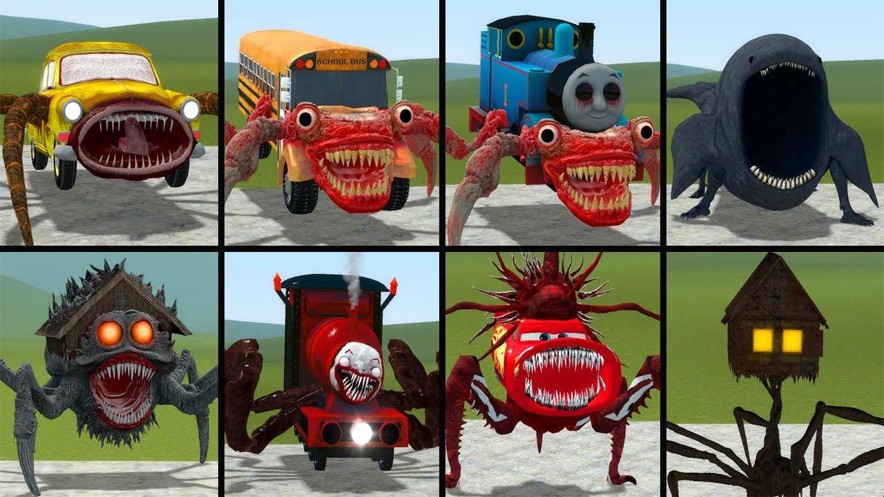 EVERYTHING TURNED INTO MONSTERS: CAR EATER, SCHOOL BUS EATER, TRAIN EATER, MONSTER HOUSE IN GMOD!!