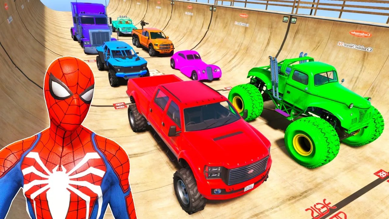 GTA V Superheroes Crazy Race Challenge with Super Cars | GTA 5 Spiderman Car Stunt Race #83