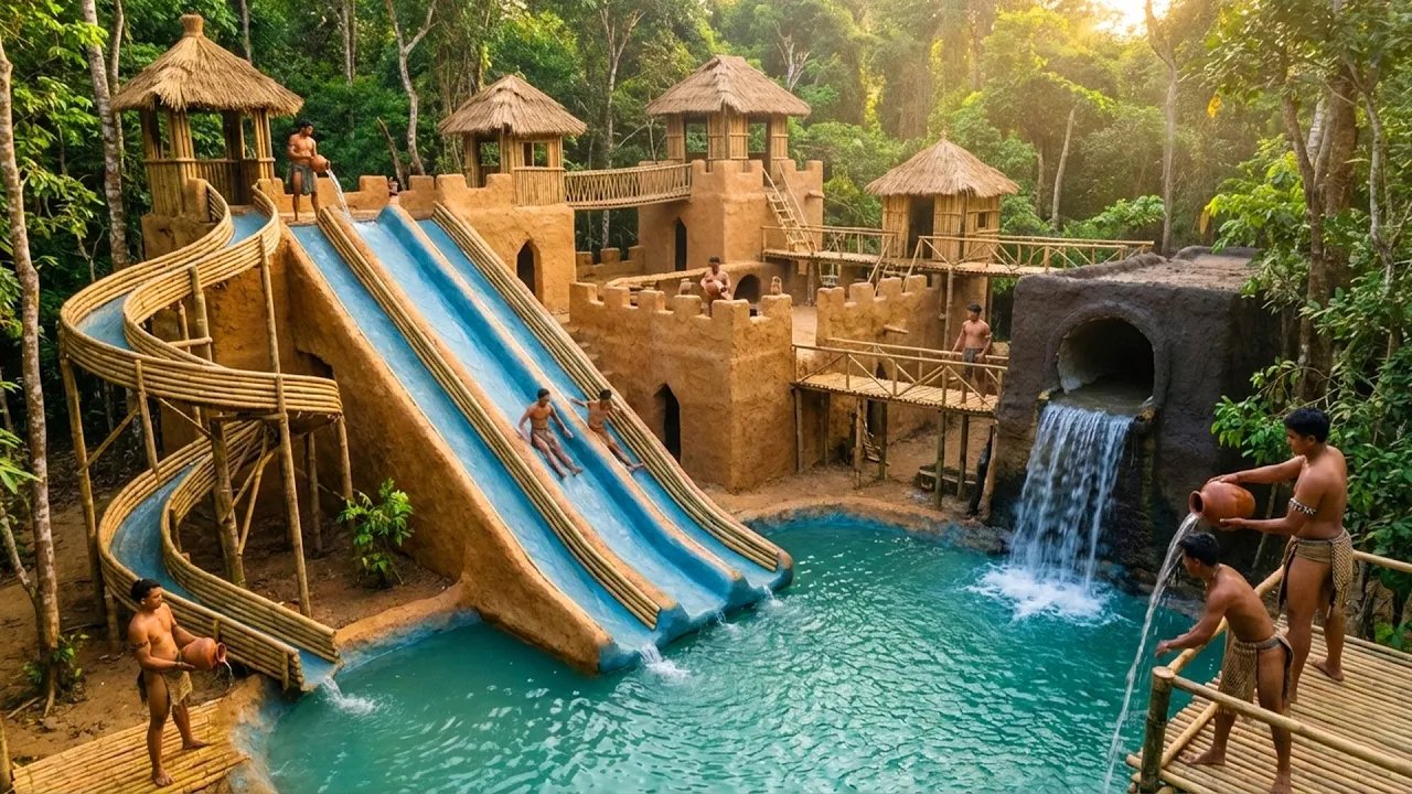 120 Days to Build a Stunning Water Park in the Middle of an Ancient Forest, Using Mud and Bamboo.