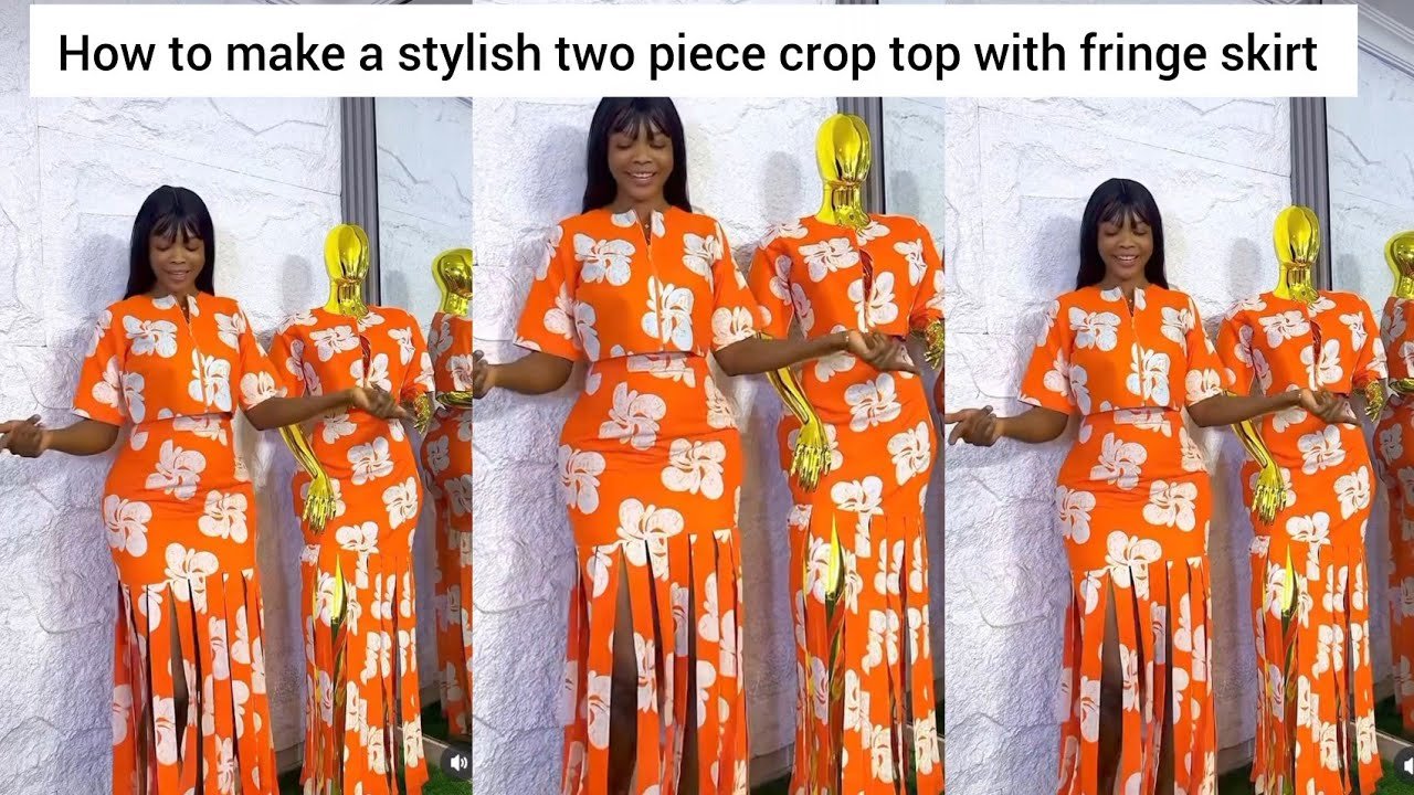 DIY : how to make a stylish two piece crop top with fringe skirt #how