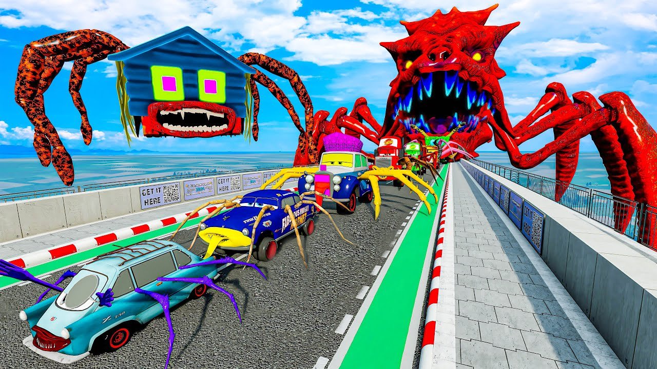 ALL MONSTERS Big & Small Cars vs Jump Test with TRIPLE BUS EATER BeamNG.Drive