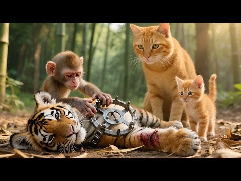 🐯 Mama Cat and the Baby Monkey Rescue the Trapped Tiger Cub | Cat Videos | Cute Cat | Funny Cat