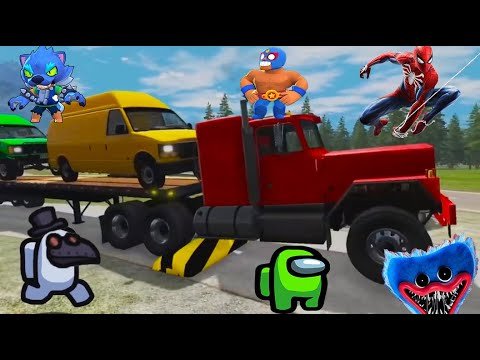 Cars vs Speed Bumps . BeamNG.Drive With Huggy Wuggy, Among US, Brawl Stars, Spider-Man 4