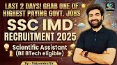 Last 2 Days | SSC IMD Recruitment 2025 | Scientific Assistant Vacancy | BE/BTech Eligible Careerwave