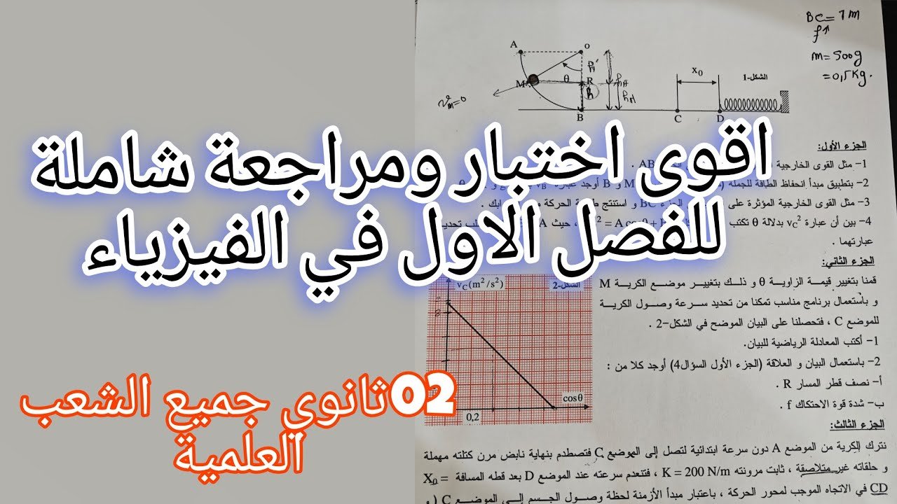 اختبار ومراجعة شاملة للفصل الاول في الفيزياء للسنة الثانية ثانوي جميع الشعب العلمية (الطاقات)