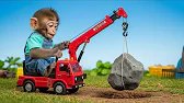 Baby Monkey Enis Uses Crane to Lift Rocks and Build a Well to Save Tomato Farm 🍅🚜