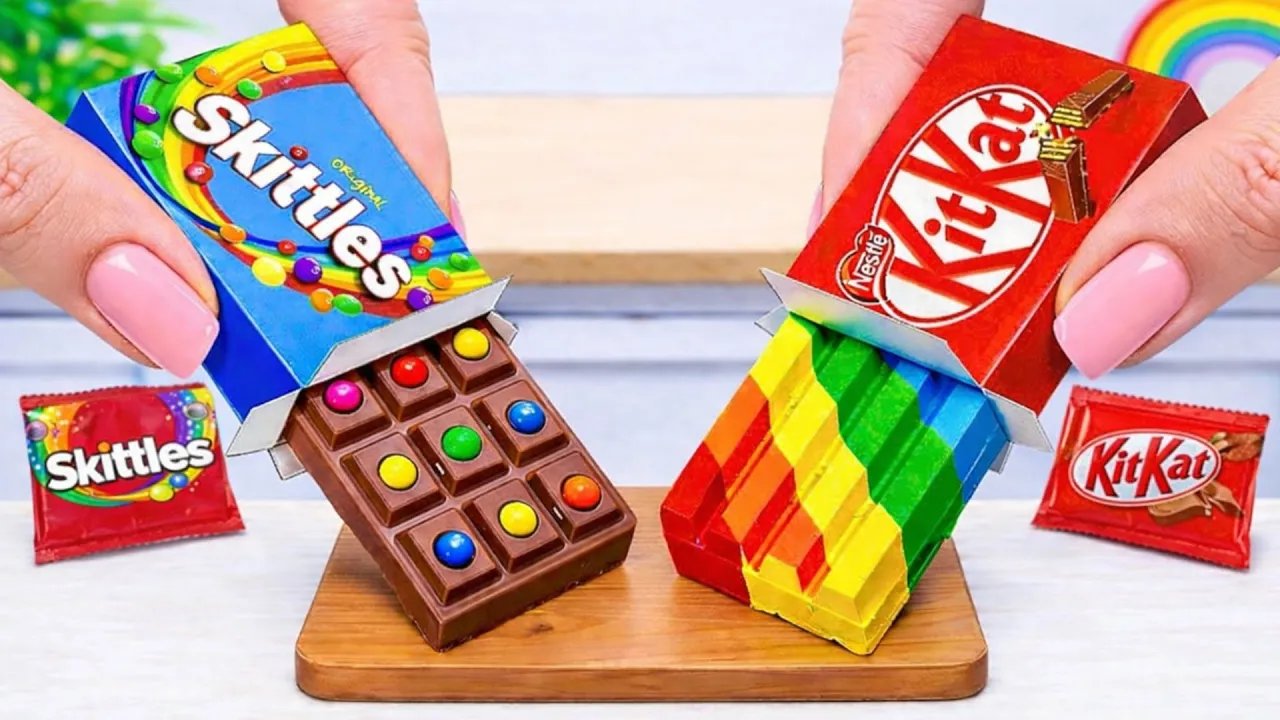 Satisfying Mini RAINBOW Skittles vs RAINBOW KitKat 🌈🍫 Best Chocolate Cake Decoration Ideas