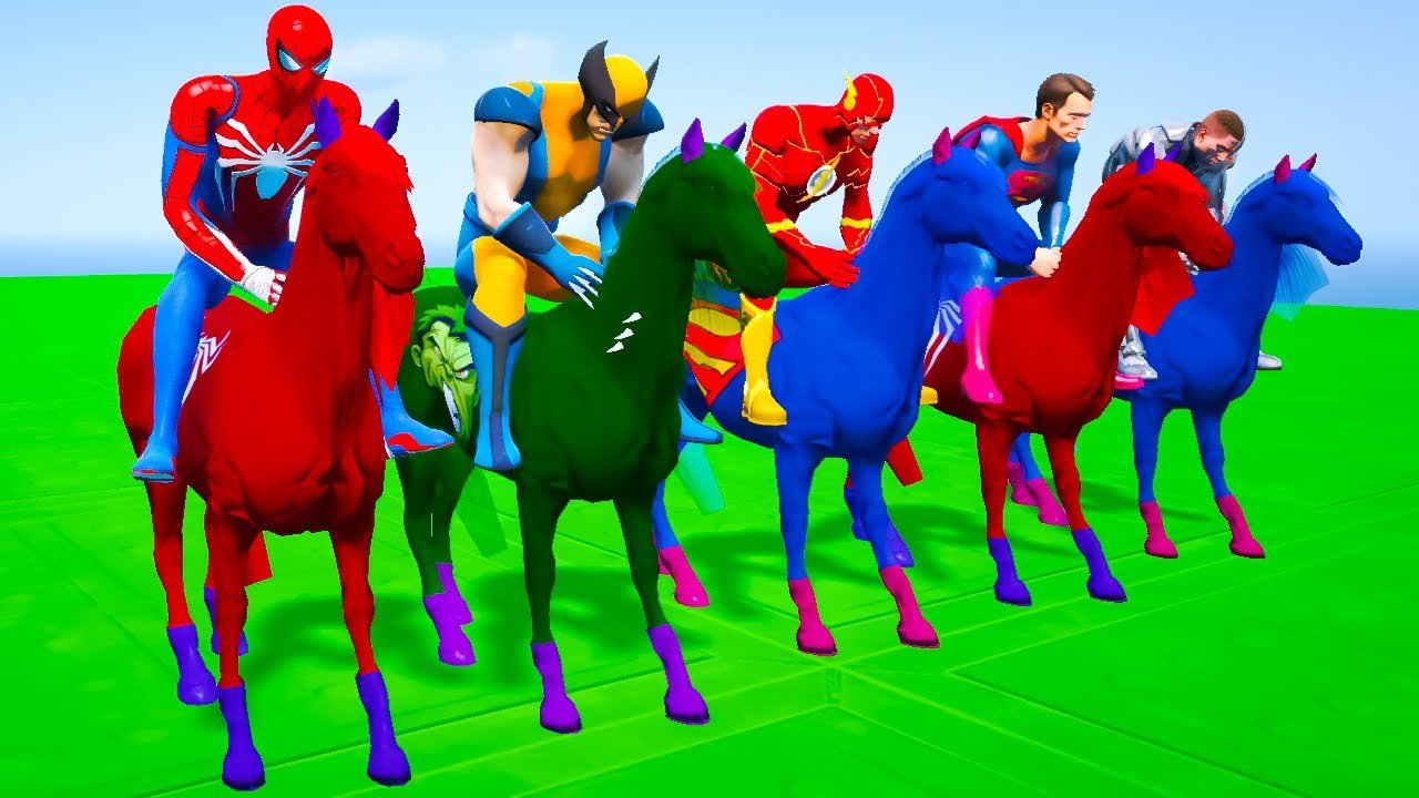 Red Horse Spiderman Game vs Real Life Shark R...