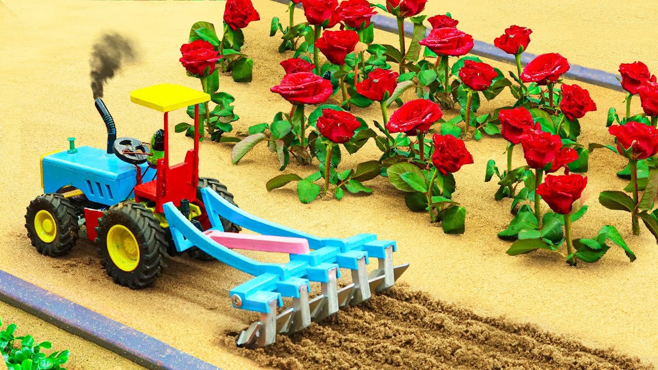 Diy tractor mini plough machine science project I rose flower farming