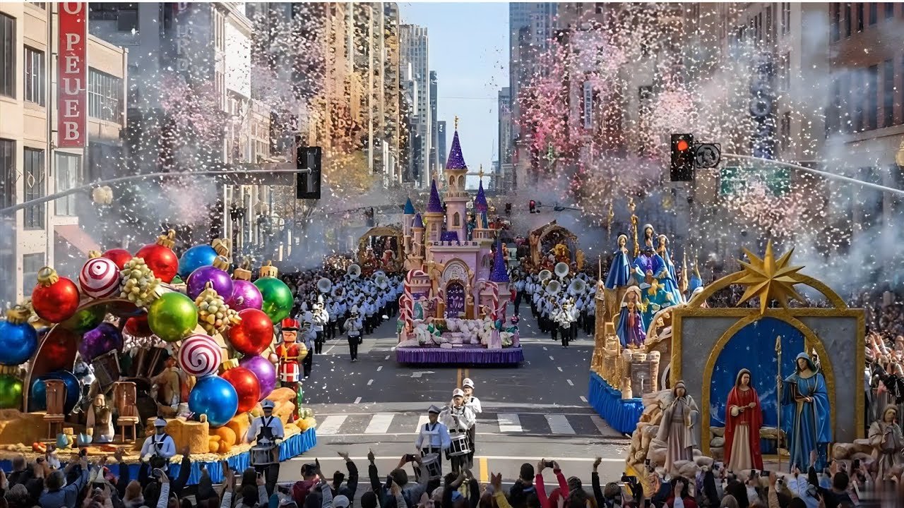 USA Christmas Street Parade 2025 🎄 | Giant Floats, Santa Sleigh & Fireworks (4K Daytime)