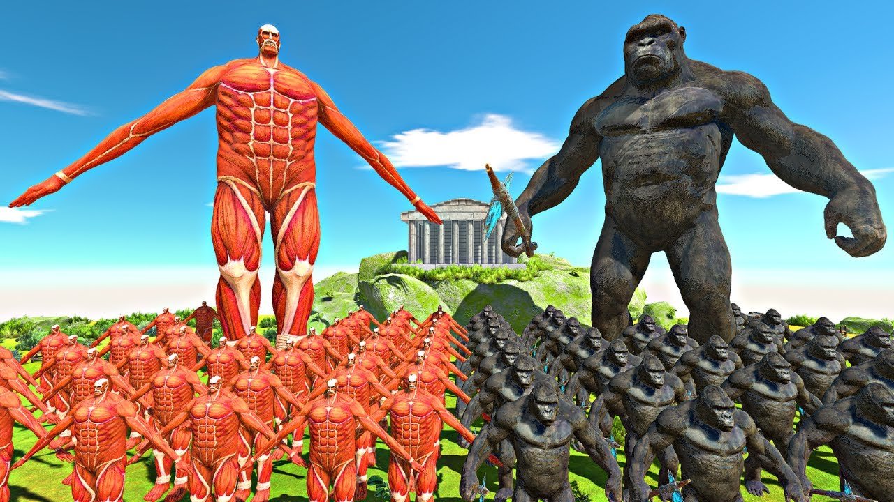 Colossal Titan Team vs King Kong Team - Animal Revolt Battle Simulator
