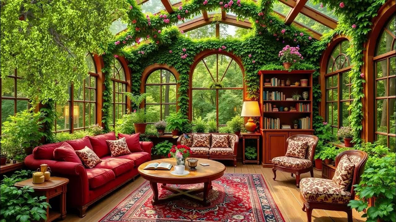 Smooth Jazz Music ☕ Cozy Nature Coffee Room Ambience for Relax, Focus, Work and Study