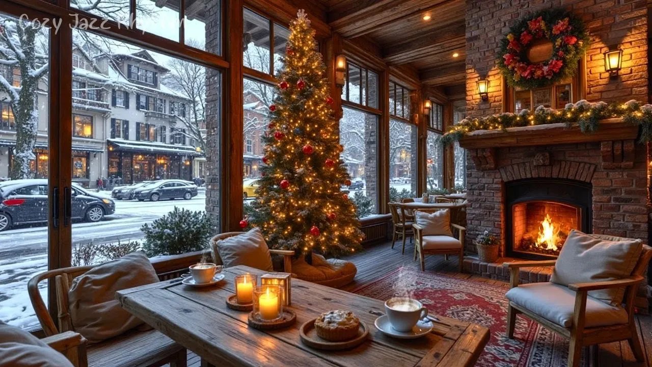 Cozy Winter Jazz Cafe ❄️☕ Smooth Jazz Music & Christmas Jazz with Crackling Fireplace for Peaceful