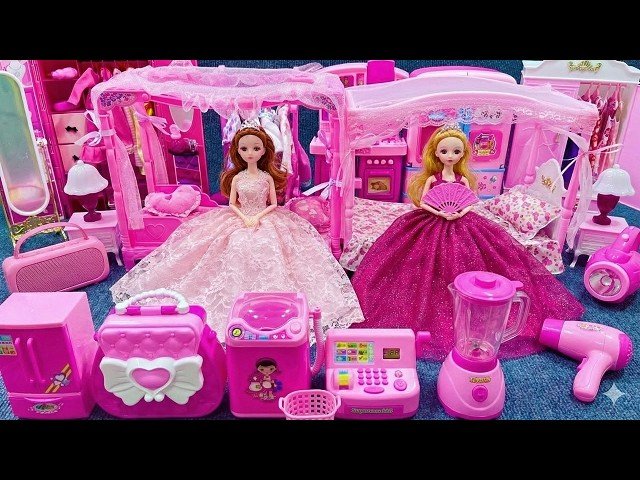 11 Minutes Satisfying Unboxing Princess Furniture PlaySet & Slide, Barbie Doll Toy ASMR Review