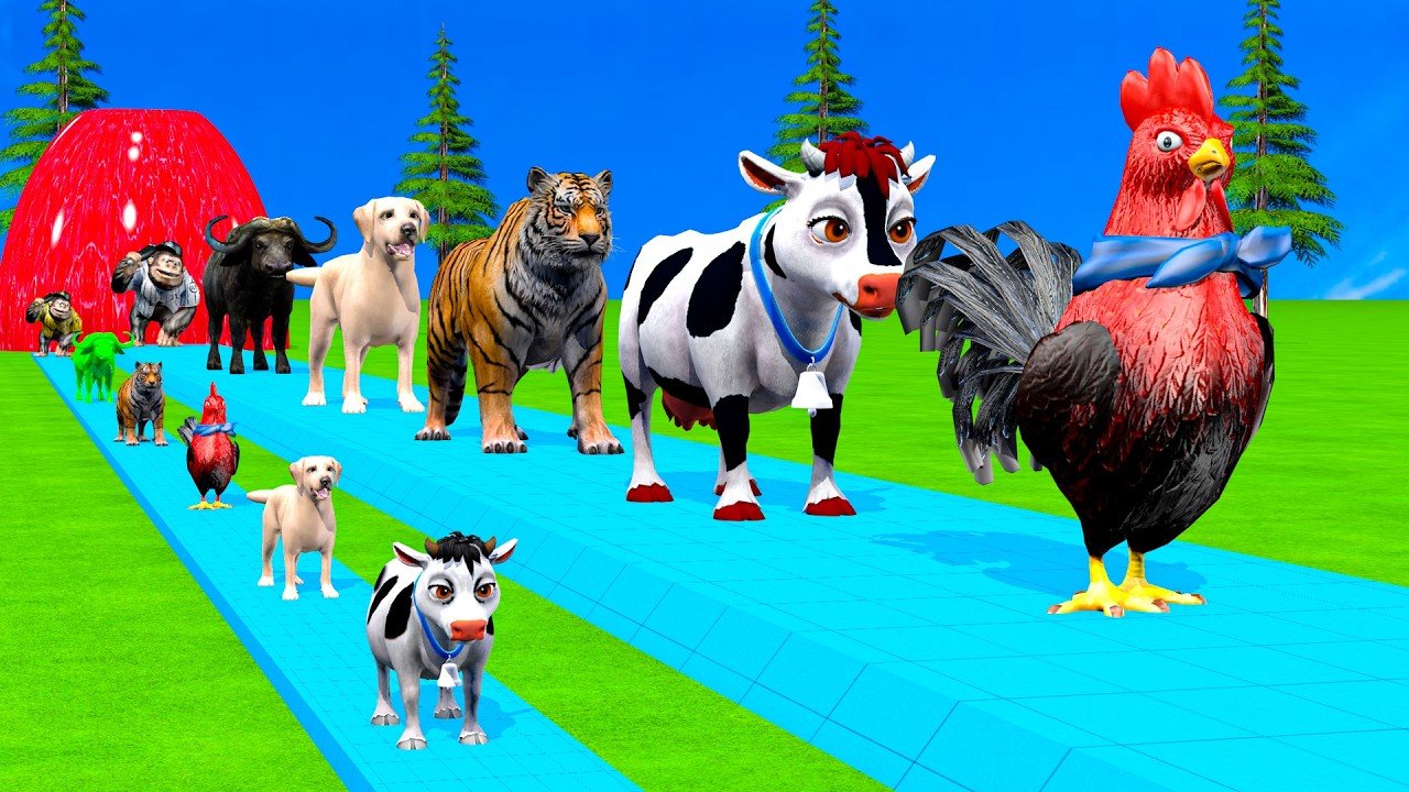 Long Slide Game With Cow Elephant Gorilla Hippopotamus Tiger 3d Animal Game Funny 3d Animals 2