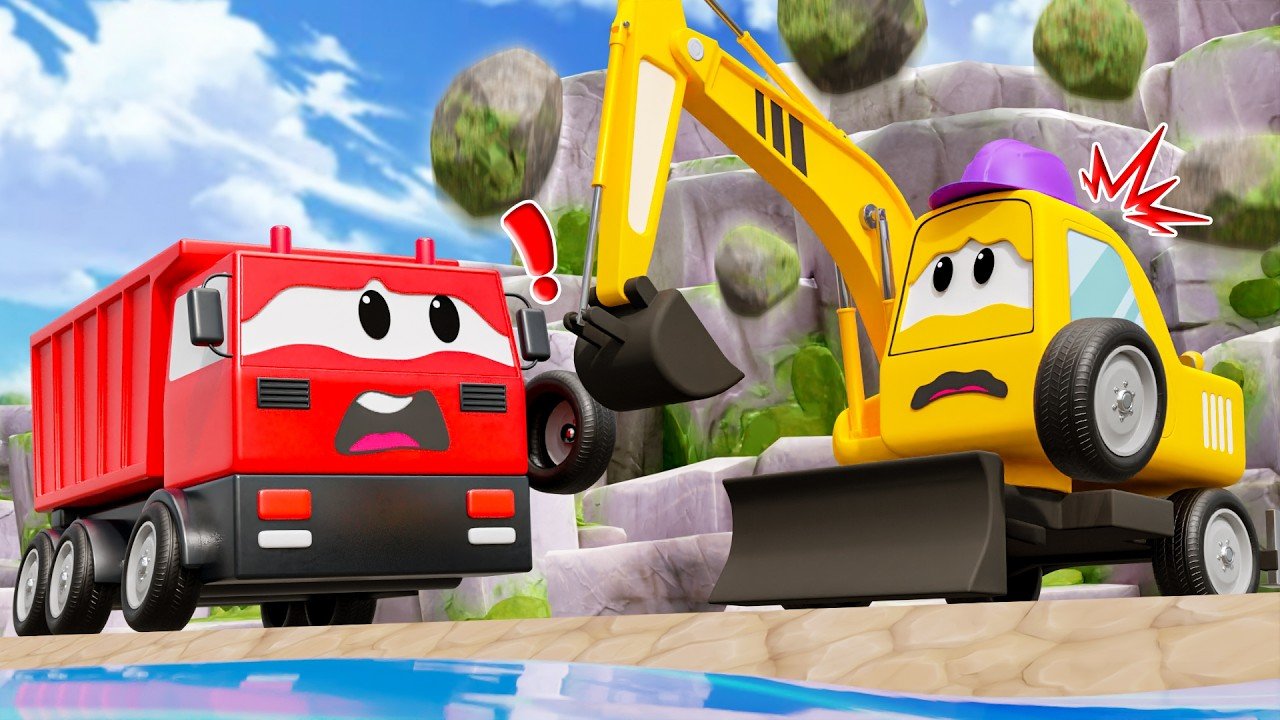 Boat Crash Rescue! Spiderman, Excavator & Crane Build River Embankment | 3D Construction Cars