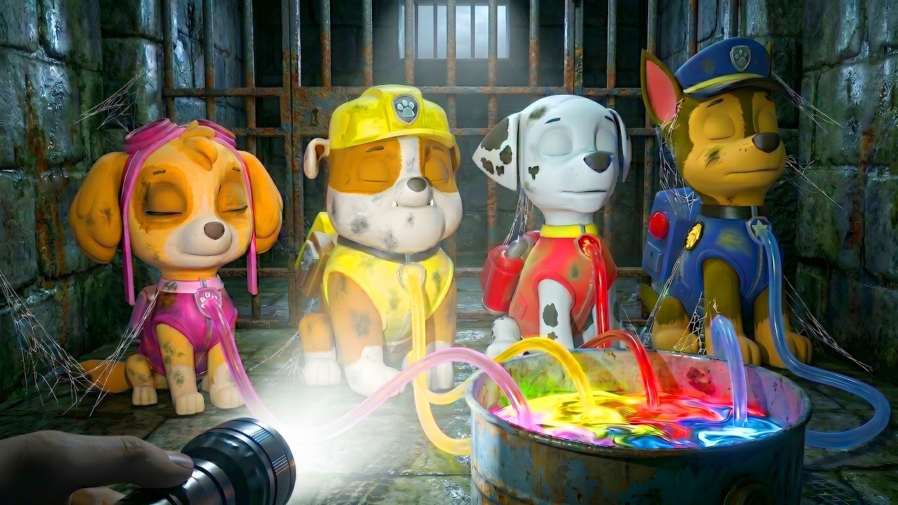 ¡OMG! ¡Investigando a los personajes de PAW PATROL que perdieron color en una comisaría Abandonada!