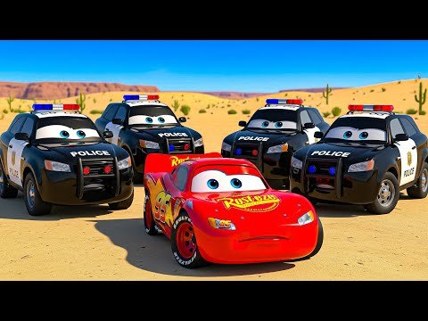 Police Cars Challenge Lightning and Monster McQueen & Friends Cars - Wheelcity Mission Animation