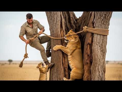 Baby Lion Begs Humans to Rescue His Pregnant Mom Stuck inside a Tree — And Years Later, He Returns