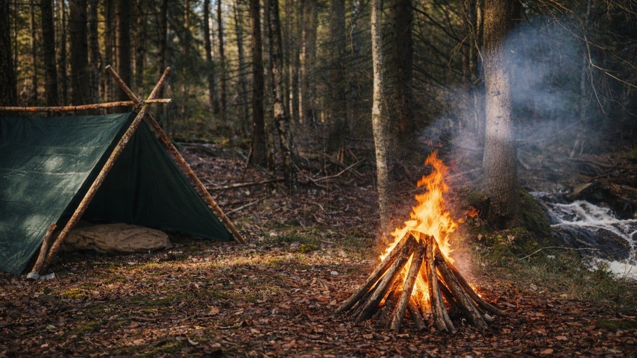 Solo Bushcraft Camp | A-Frame Shelter in the Forest