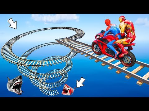 SPIDERMAN's CRAZY Motorcycle Stunt on Spiral Bridge 🚍🚀GTA V Funny Challenge