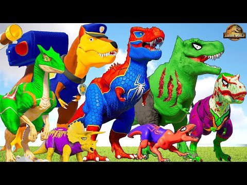 Superheroes Spider-Man Tyrannosaurus Rex Battle D-Rex I-rex in Spider-Man Bridge Jurassic Spiderman