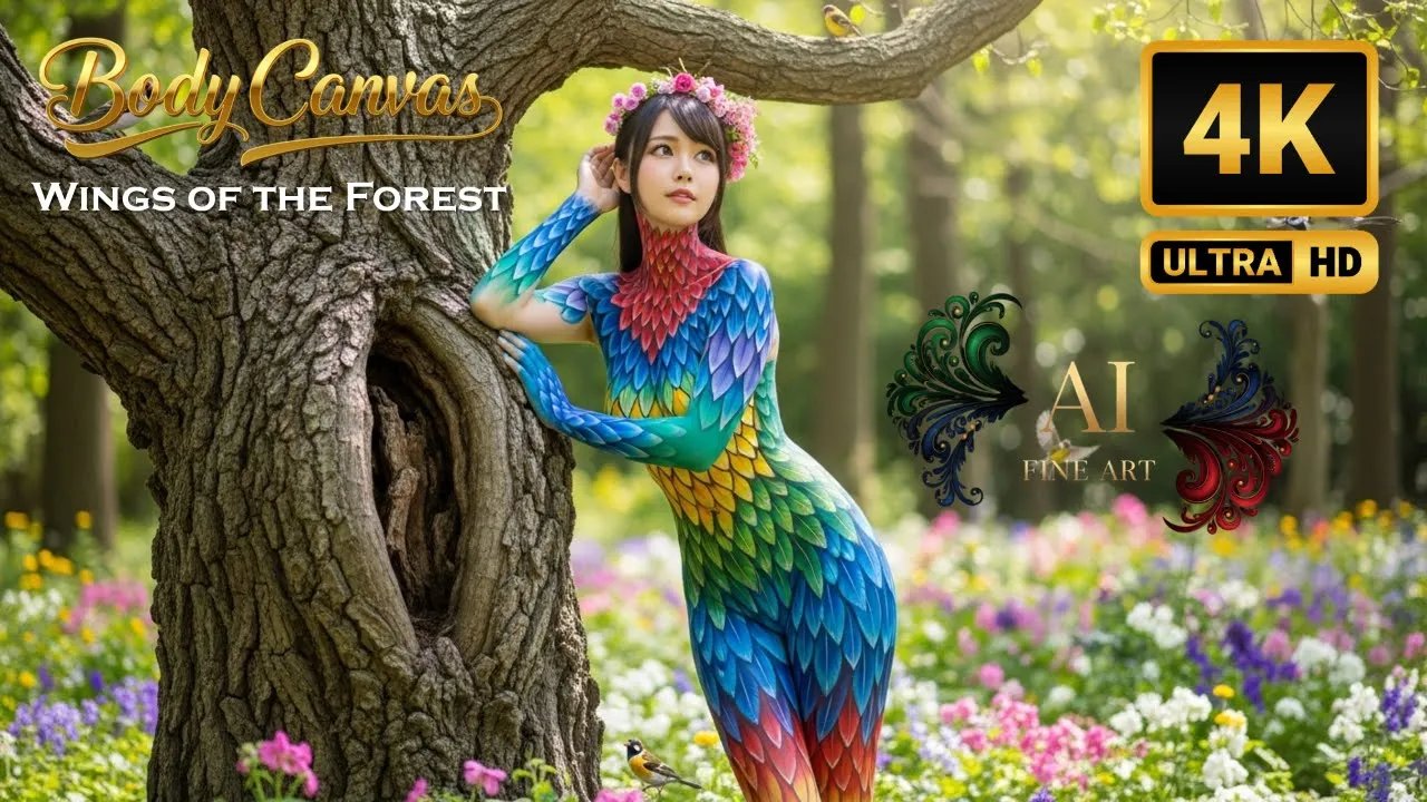 【BodyCanvas】Wings of the Forest: A Living Canvas in Sunlit Harmony (4K Cinematic Body Painting)