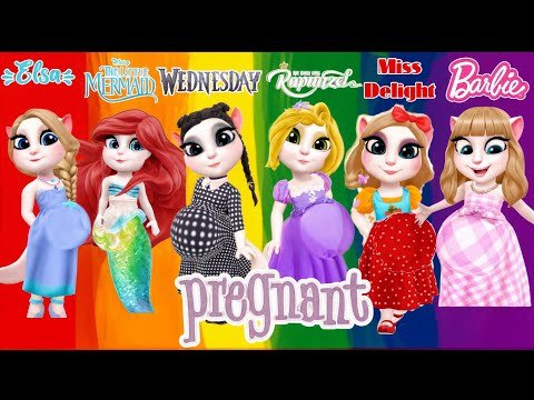 My Talking Angela'm 2 || Rapunzel VS Mermaid Vs Barbie vs Else Vs Wednesday vs Miss Delight cosplay
